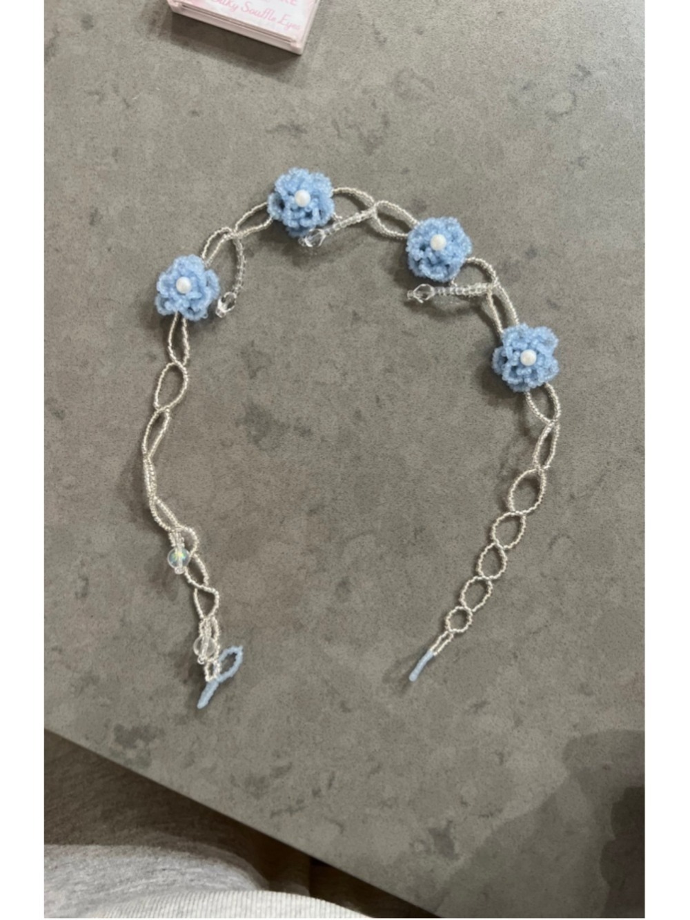 Handmade Blue White Floral Beaded Choker Summer Vibe